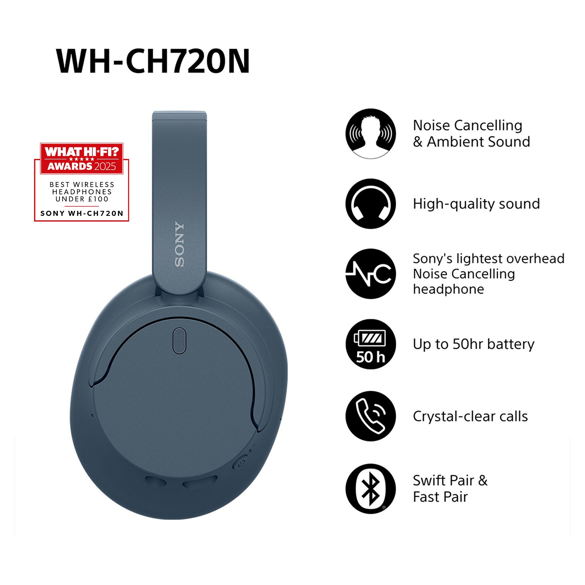 Verkaufen bei eBay ist kostenlos Nicht für gewerbliche Verkäufer Solch einen Artikel verkaufen  Teilen SONY Over-Ear Kopfhörer WH-CH720N Bluetooth 3,5mm Klinke USB-C Akku blau