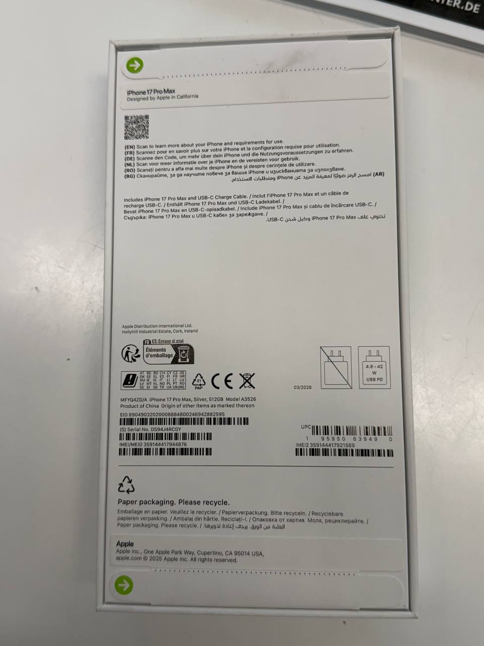 Apple iPhone 17 Pro Max, Silber, 256GB