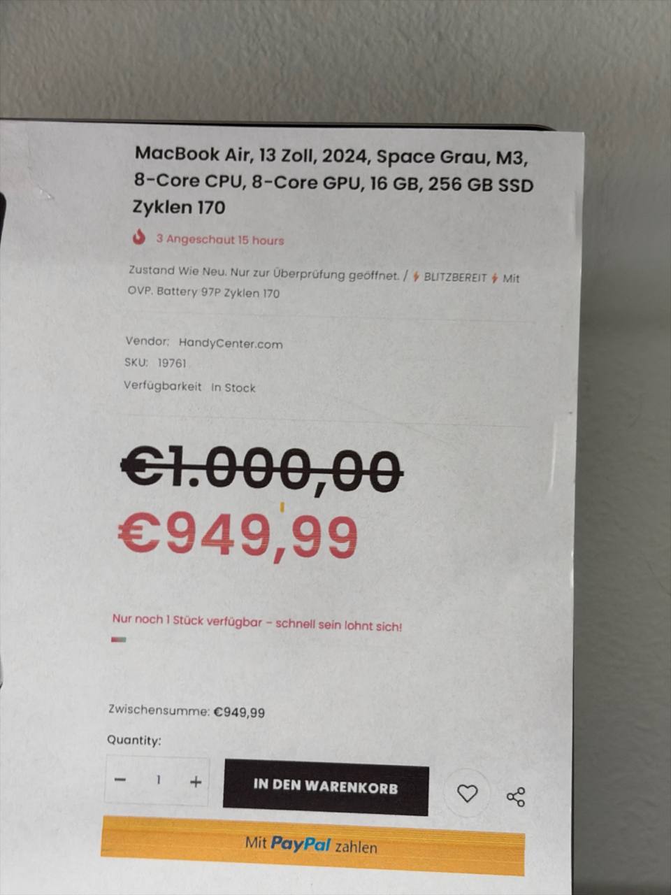 Apple MacBook Air 13" 2024 M4 Spacegrau