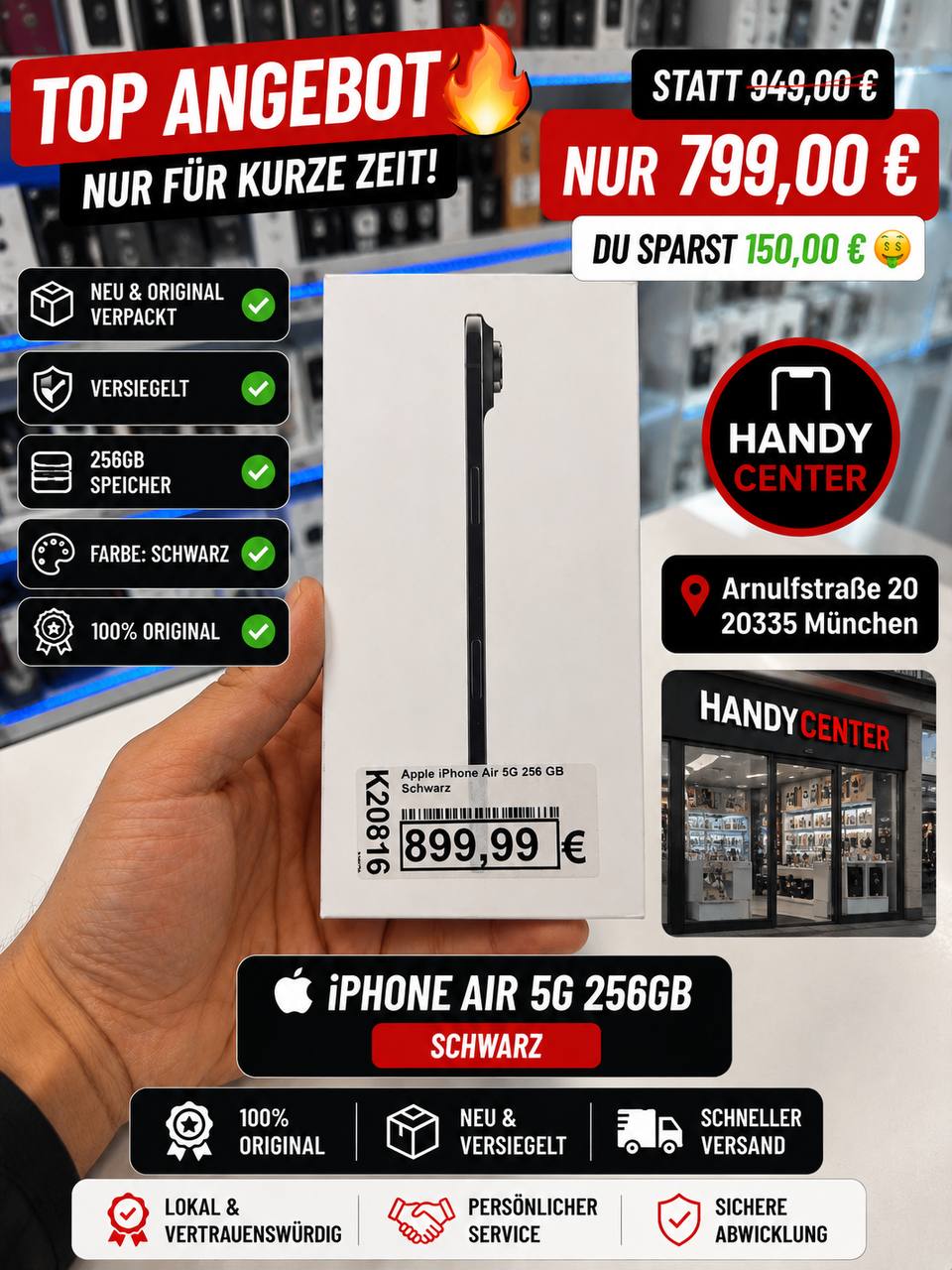 Apple iPhone Air 5G 256GB Schwarz Hauptbild