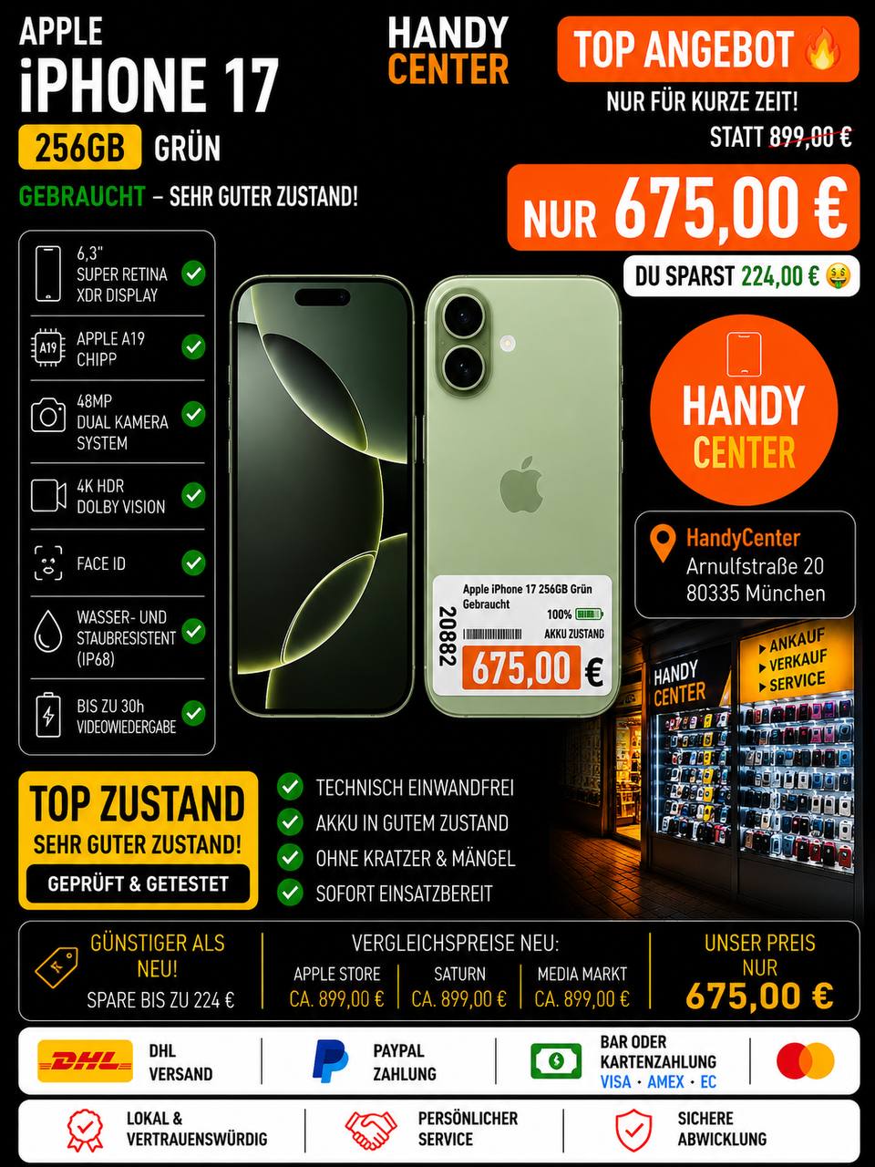 Apple iPhone 17 256GB Grün Hauptbild