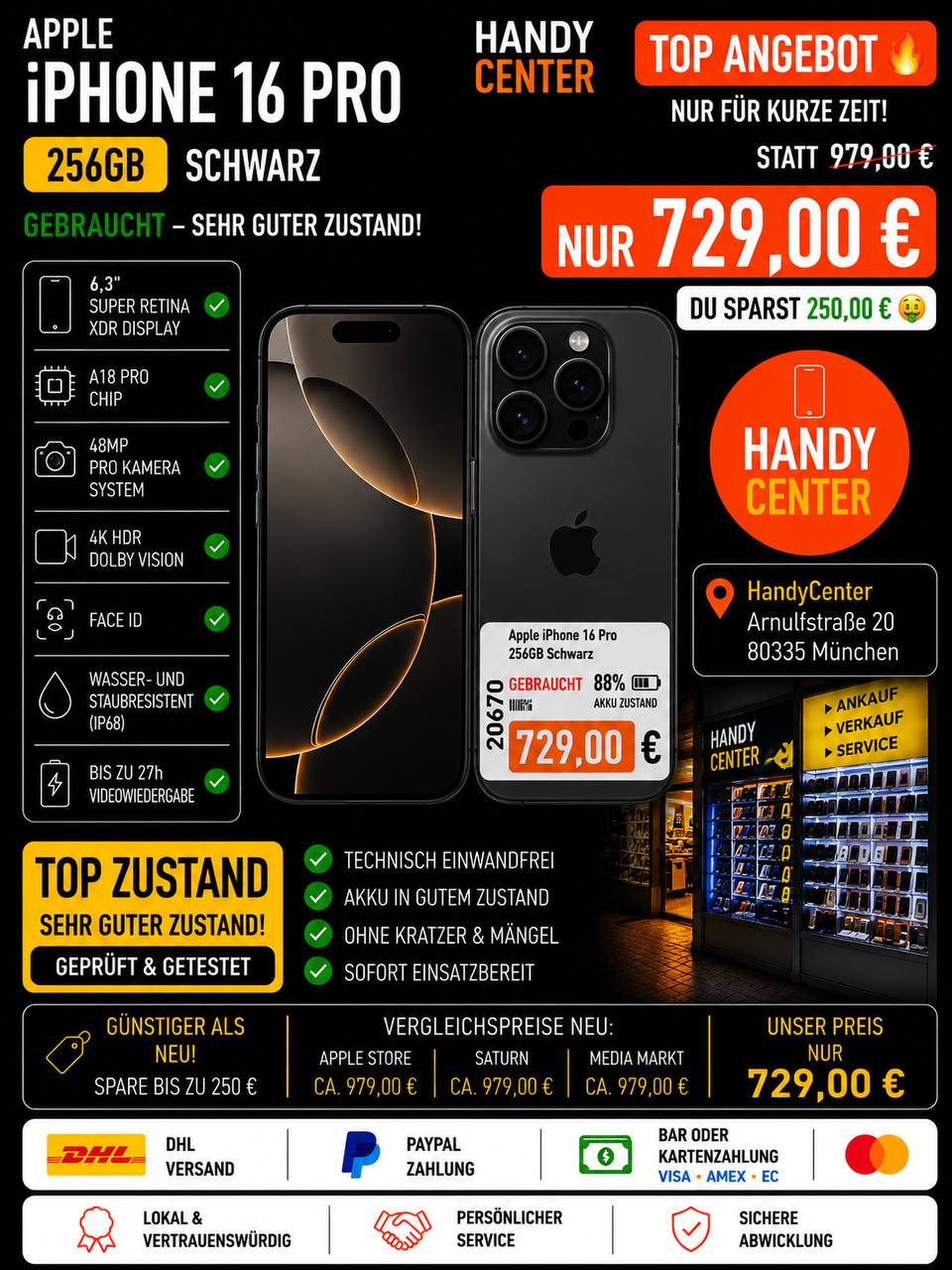 Apple iPhone 16 Pro 256GB Schwarz Hauptbild