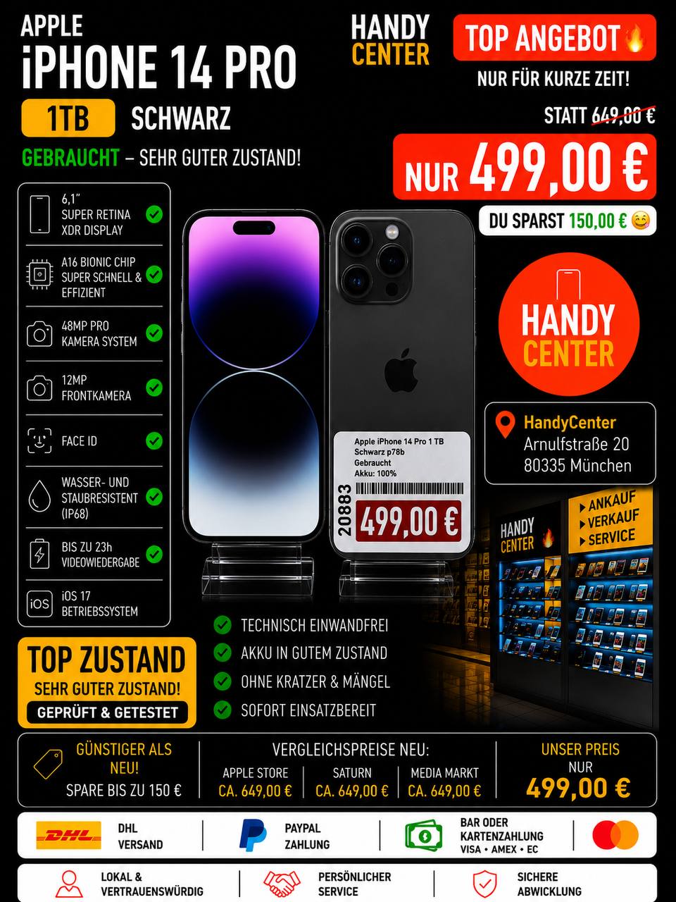Apple iPhone 14 Pro 1TB Schwarz Hauptbild