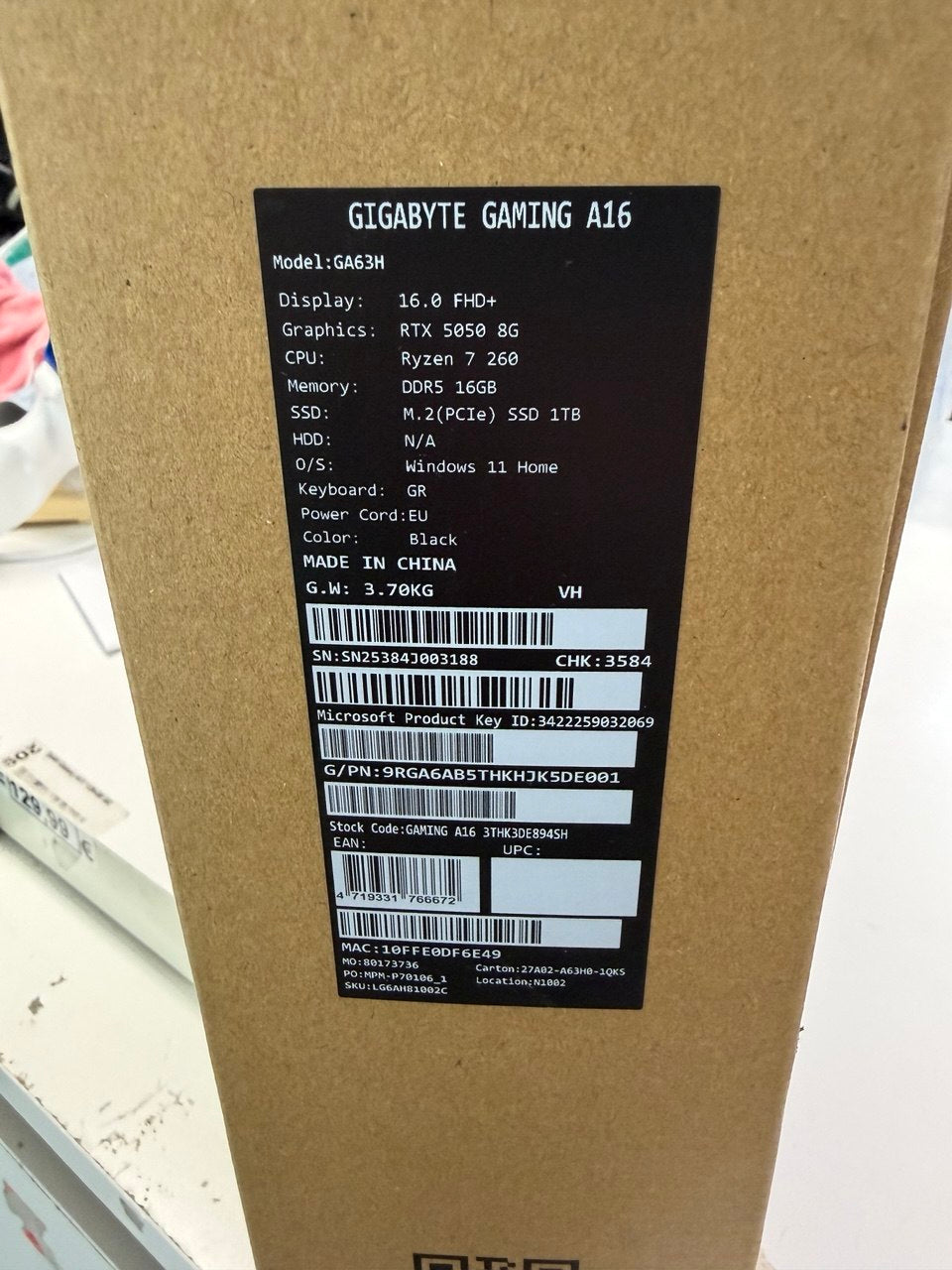 GIGABYTE GAMING A16 GA63H Hauptbild