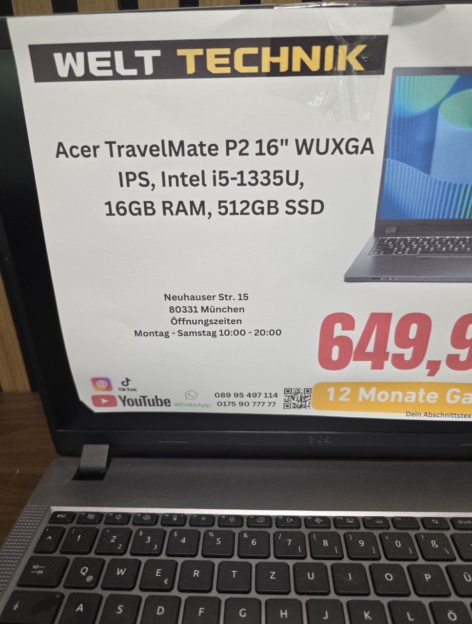 Acer TravelMate P2 16" WUXGA- Intel i5-1335U, 16GB RAM, 512GB SSD