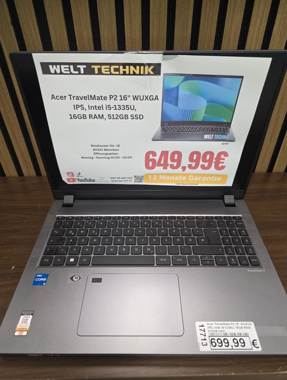 Acer TravelMate P2 16" WUXGA- Intel i5-1335U, 16GB RAM, 512GB SSD