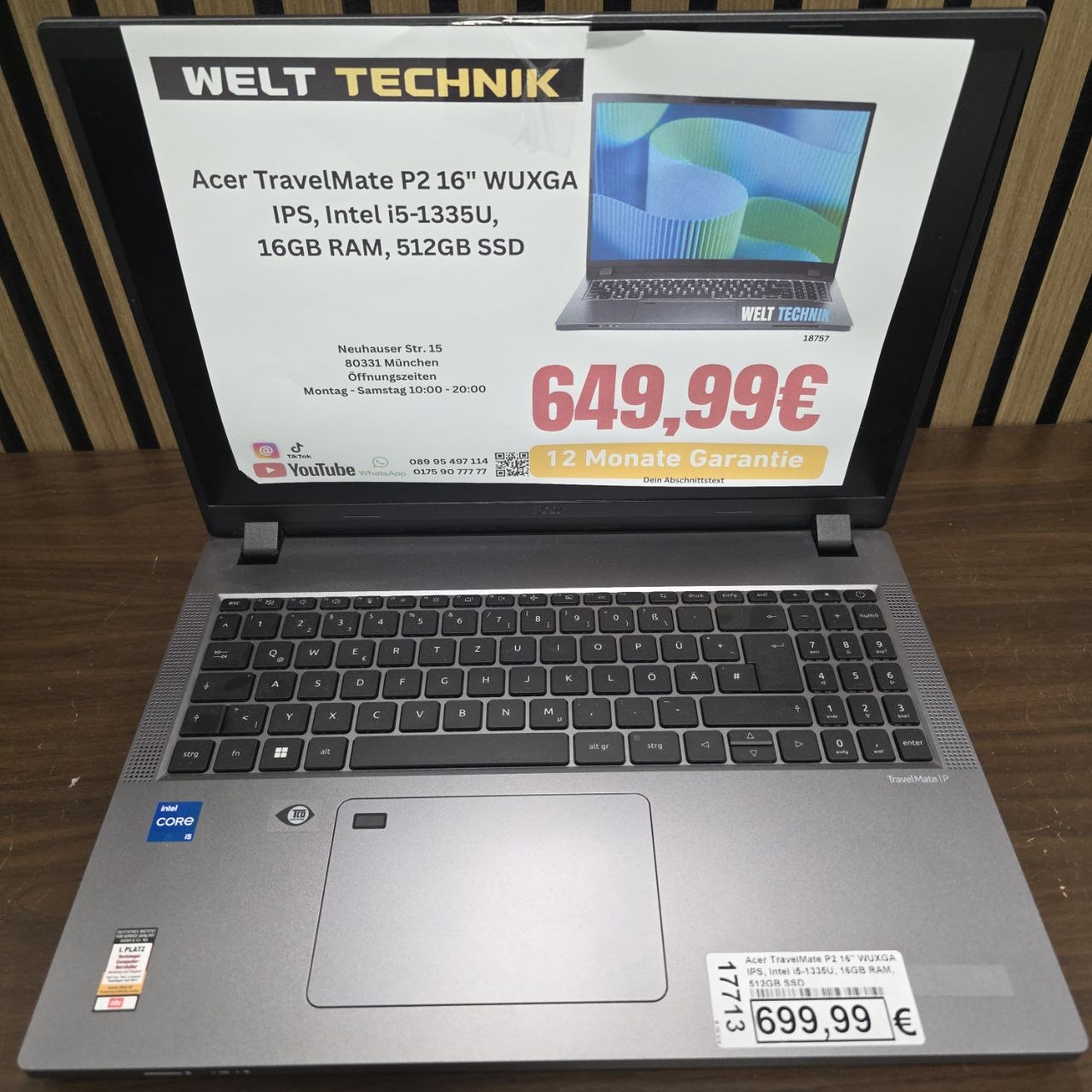 Acer TravelMate P2 16" WUXGA- Intel i5-1335U, 16GB RAM, 512GB SSD