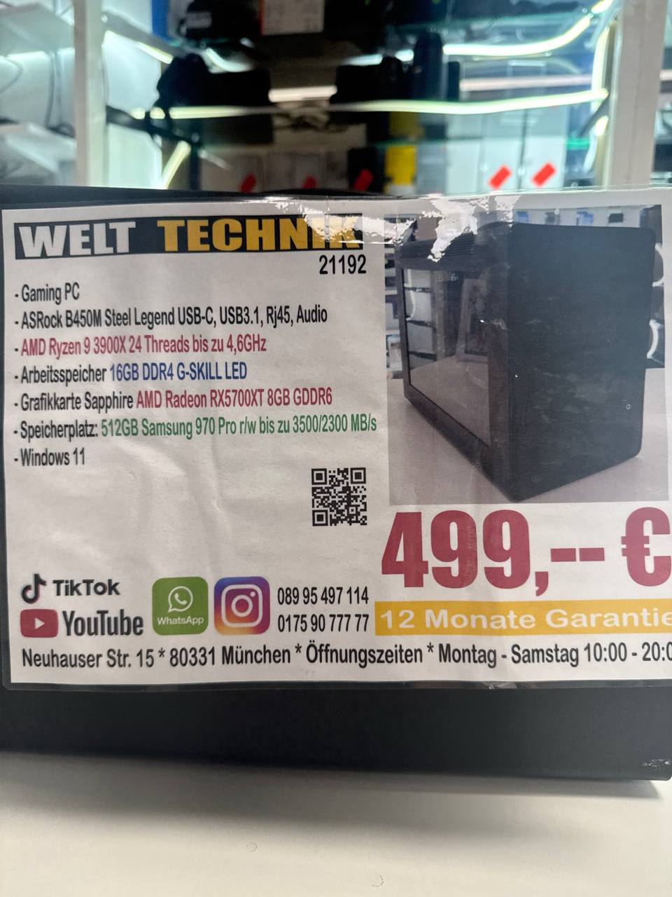 WELT TECHNIK Gaming PC Mainboard: ASRock B450M Steel Legend USB-C, USB3.1, RJ45, Audio