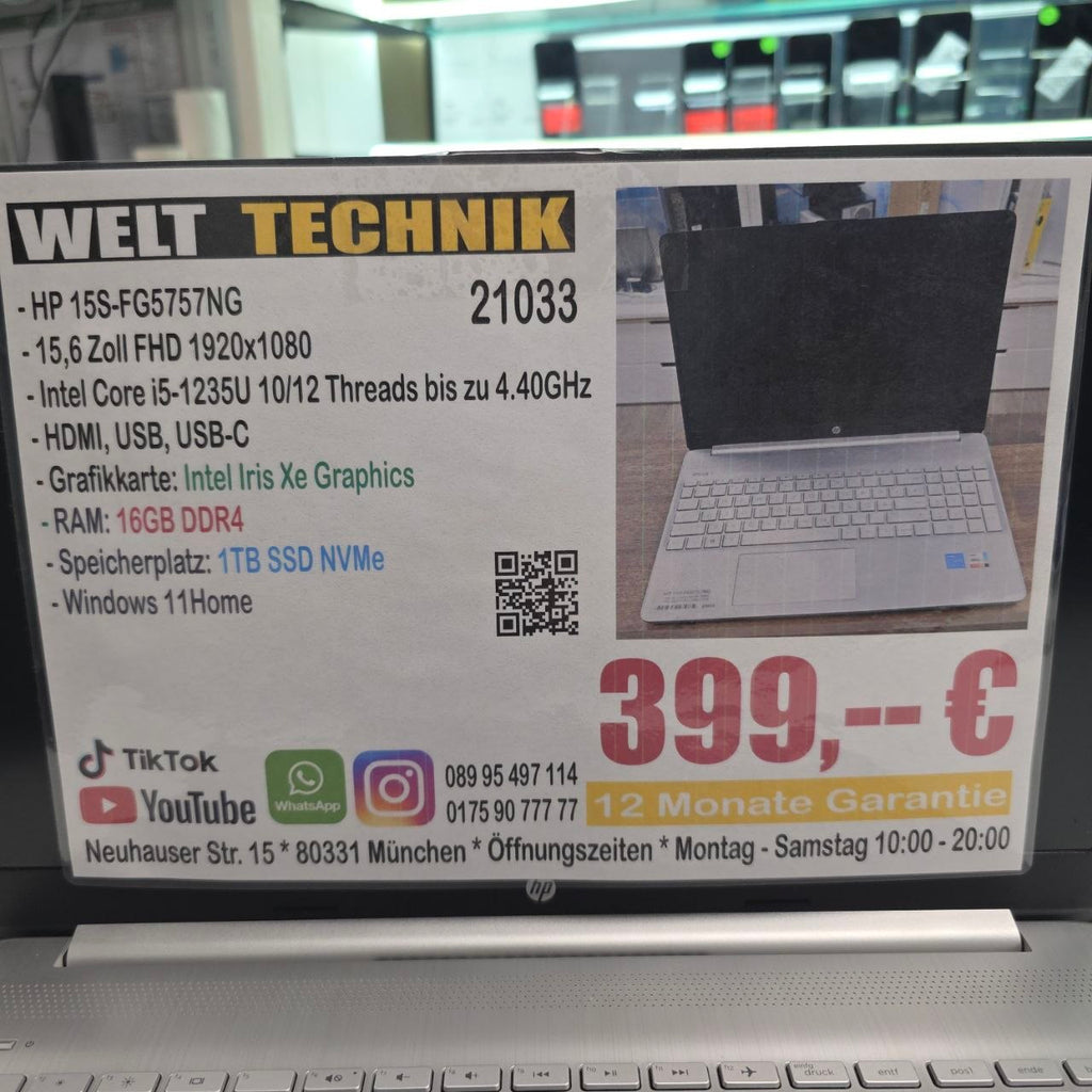 HP 15S-FG5757NG Intel i5 1235U, 16GB, 1TB SSD, FHD