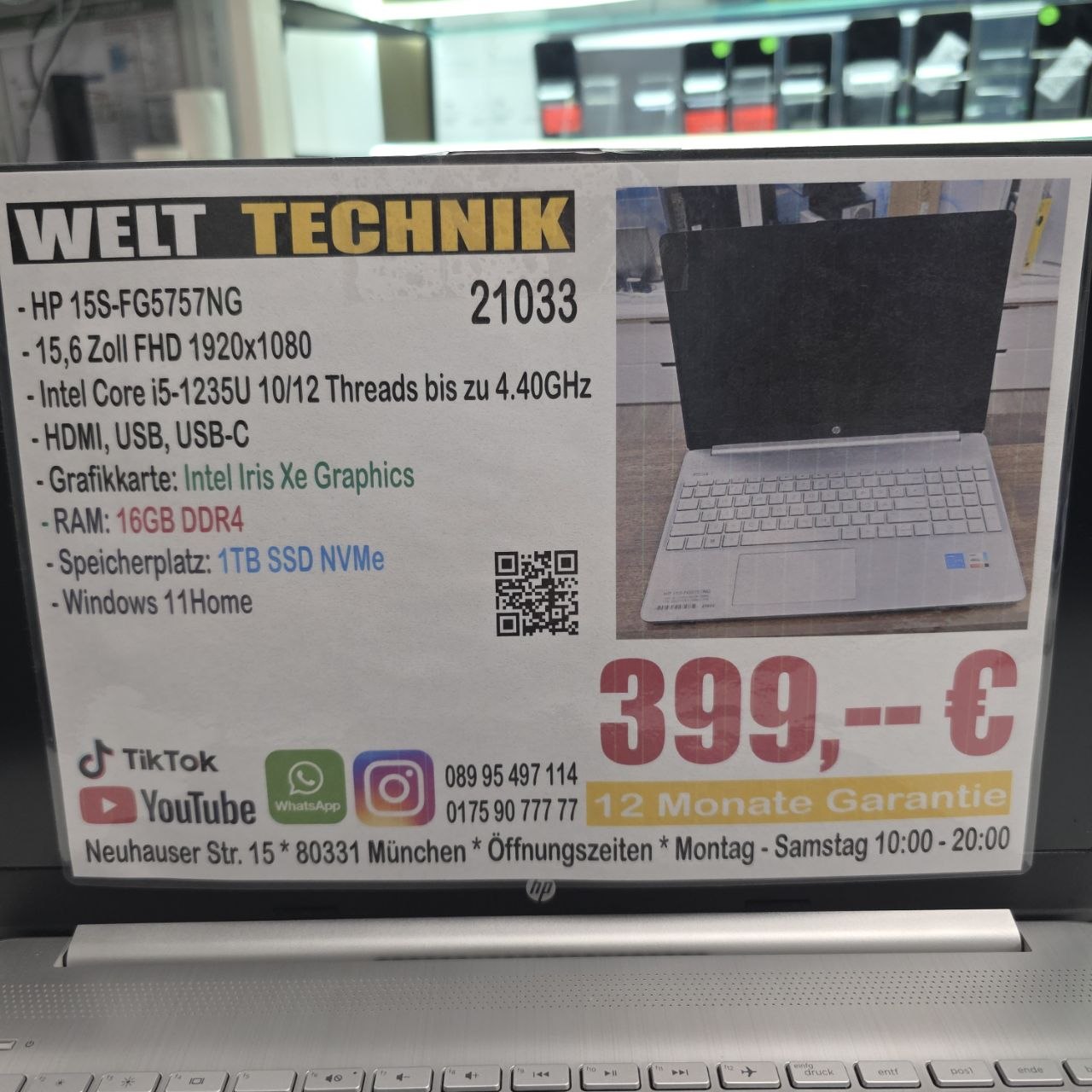 HP 15S-FG5757NG Intel i5 1235U, 16GB, 1TB SSD, FHD