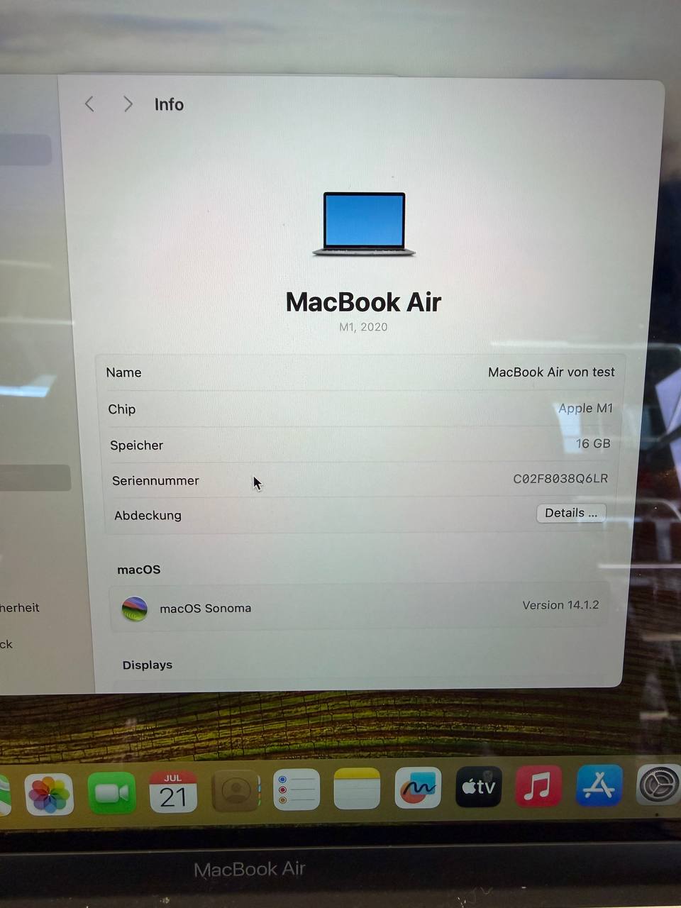 MacBook Air M1, 2020- Produktinformationen