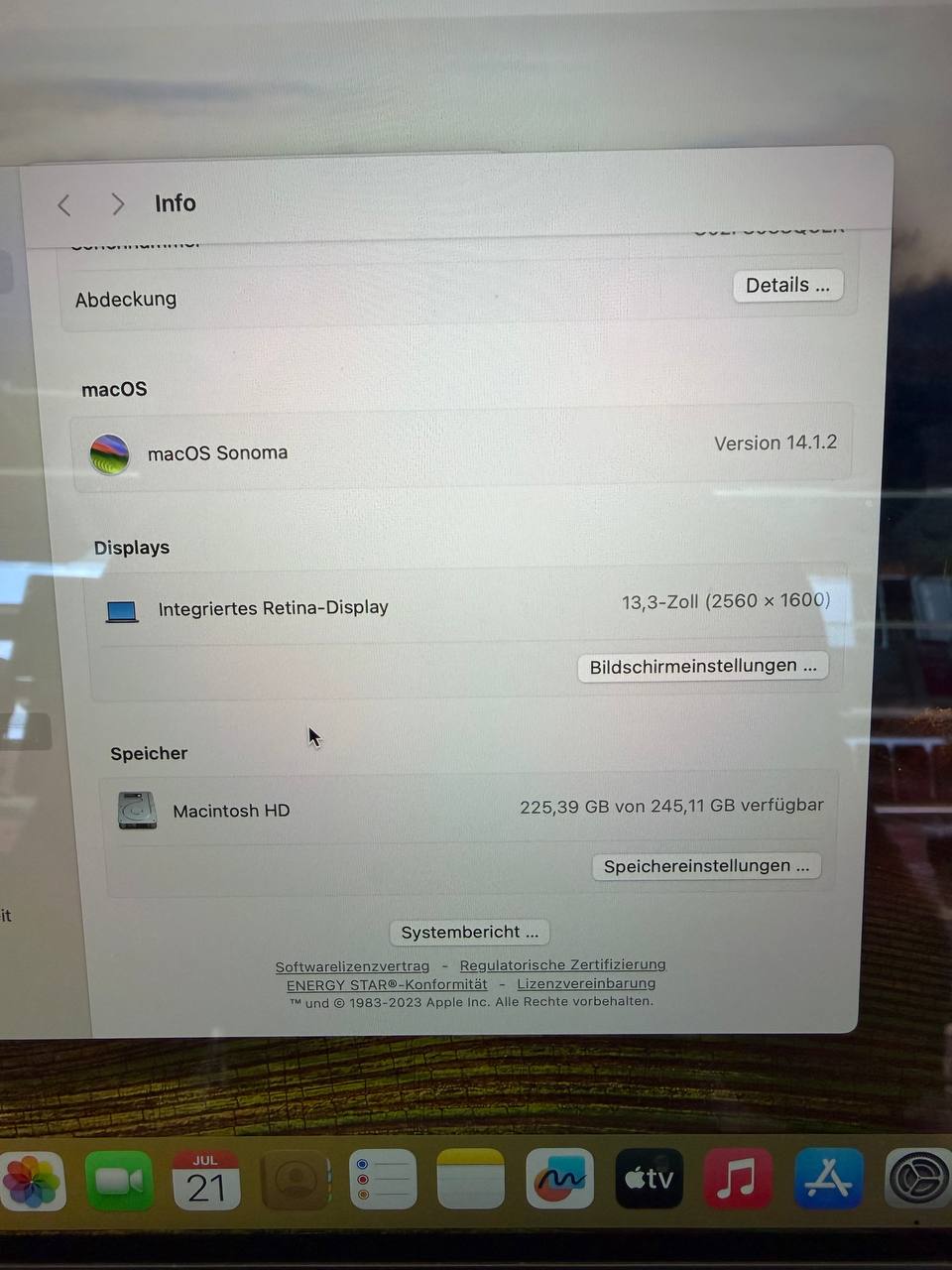 MacBook Air M1, 2020- Produktinformationen