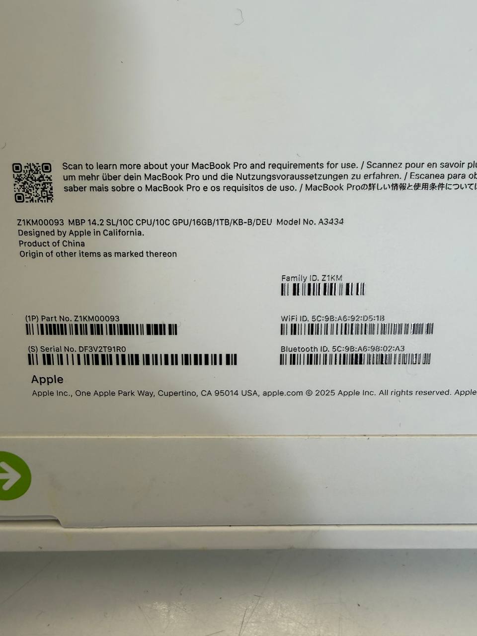 Apple MacBook Pro 14" M3, 16GB RAM, 1TB SSD Space Gray