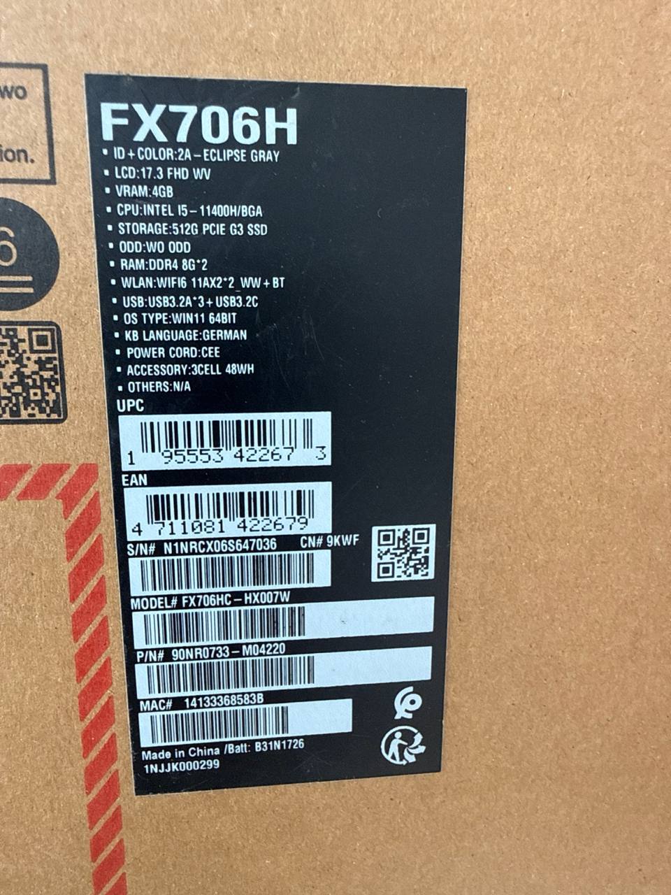 ASUS FX706H Gaming Laptop mit WiFi 6