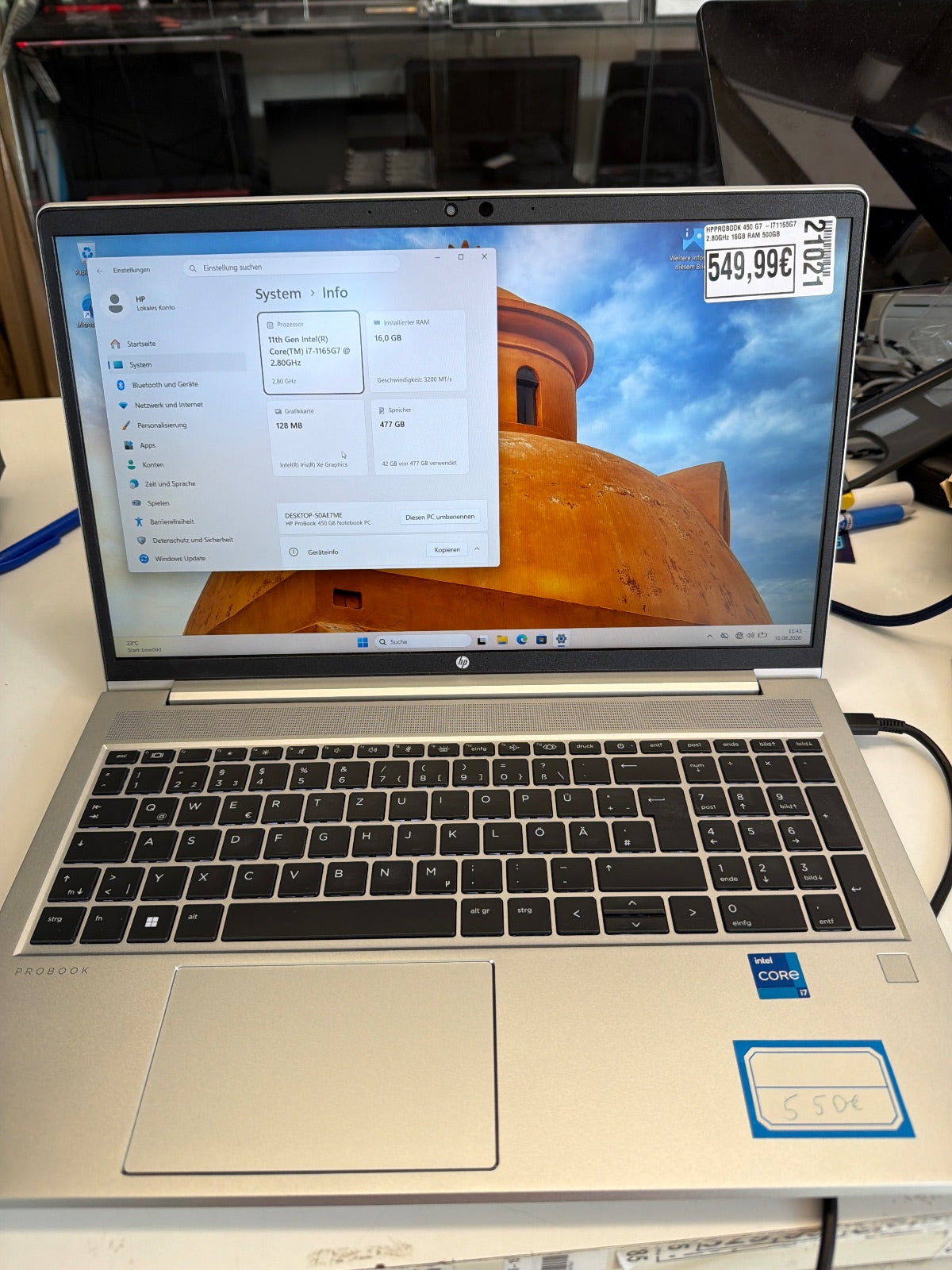HPPROBOOK 450 G7 -i71165G7 2.80GHz 16GB RAM 500GB