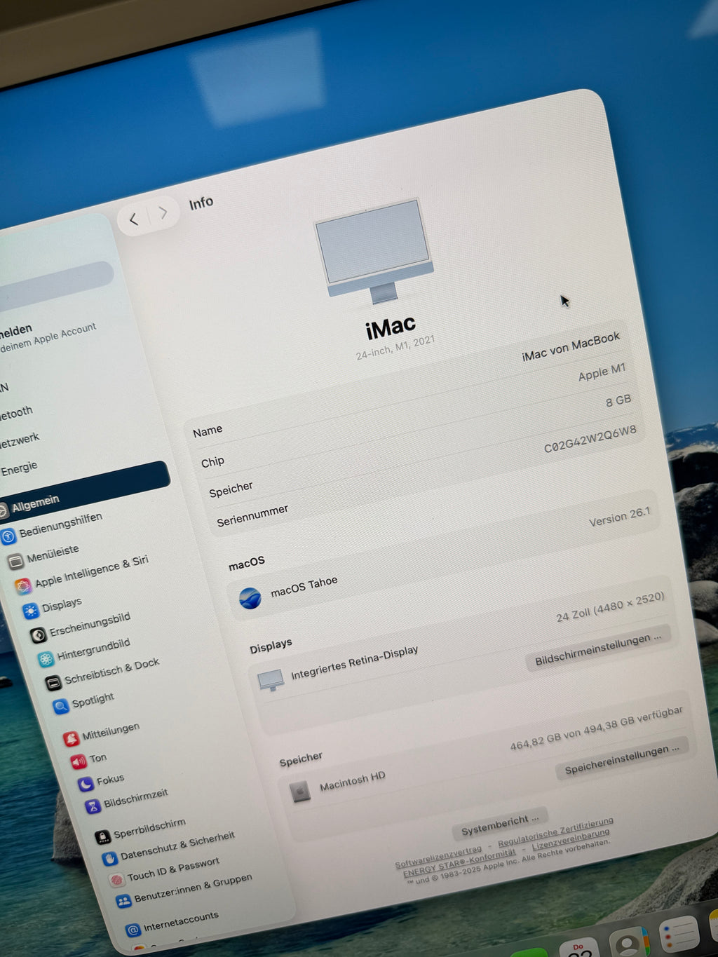 Apple iMac 24 Zoll Blau 2021 Apple M1 8C8G 8GB 512GB SSD Blau