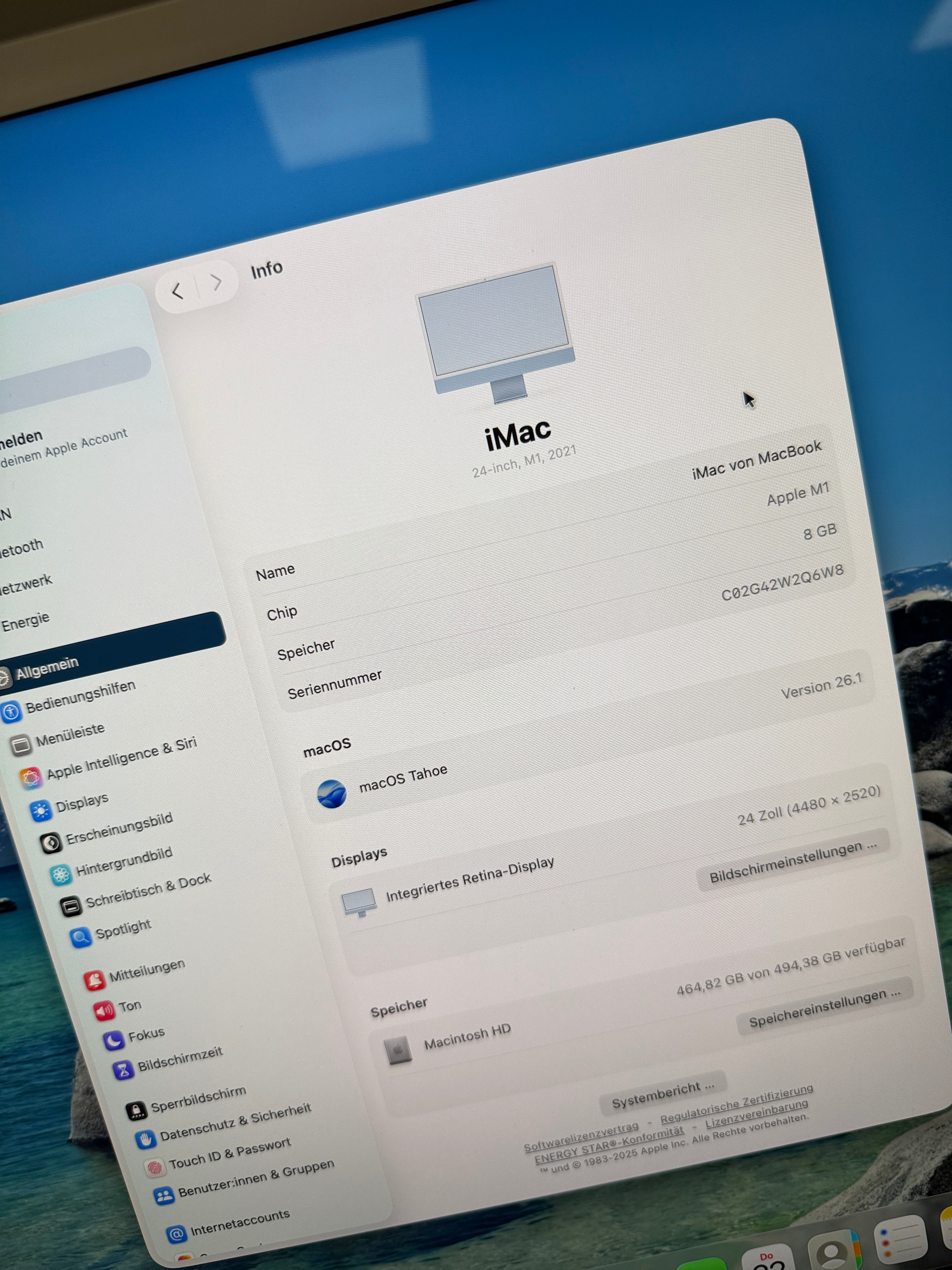 Apple iMac 24 Zoll Blau 2021 Apple M1 8C8G 8GB 512GB SSD Blau